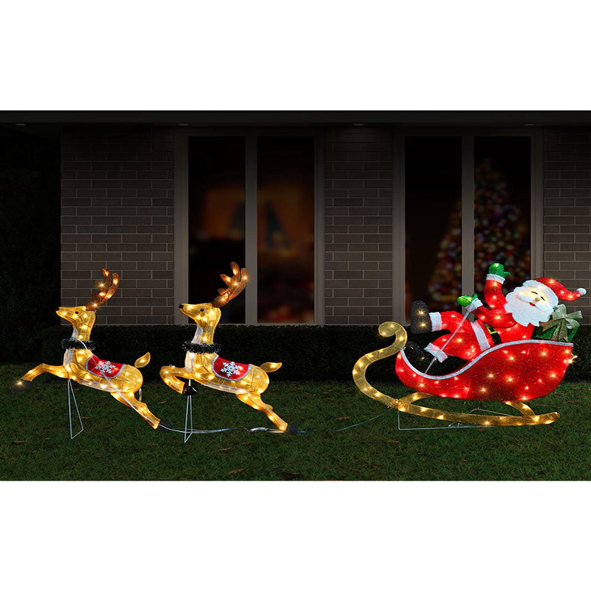 Christmas LED Mesh Tinsel Reindeers and Santa Sleigh 2.6m