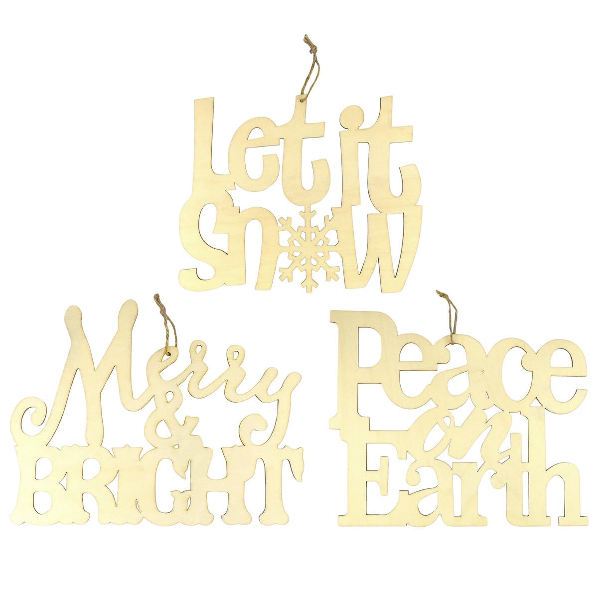 Christmas Phrases Craft Wood Signs, 10-3/4-inch x 8-1/2-inch, 3-piece