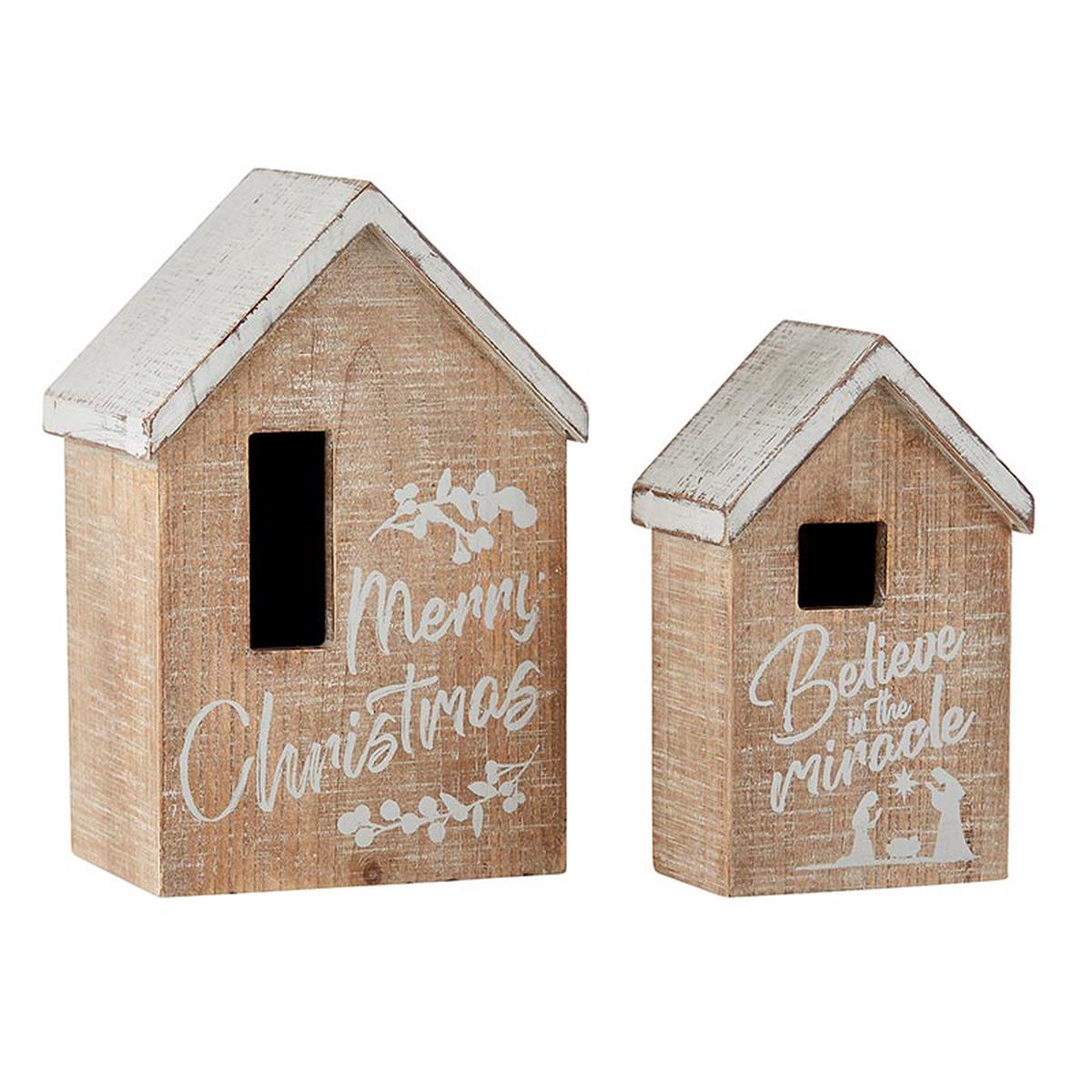 Creative Brands CB G4958 Heartfelt Christmas Set of 2 Wood Houses