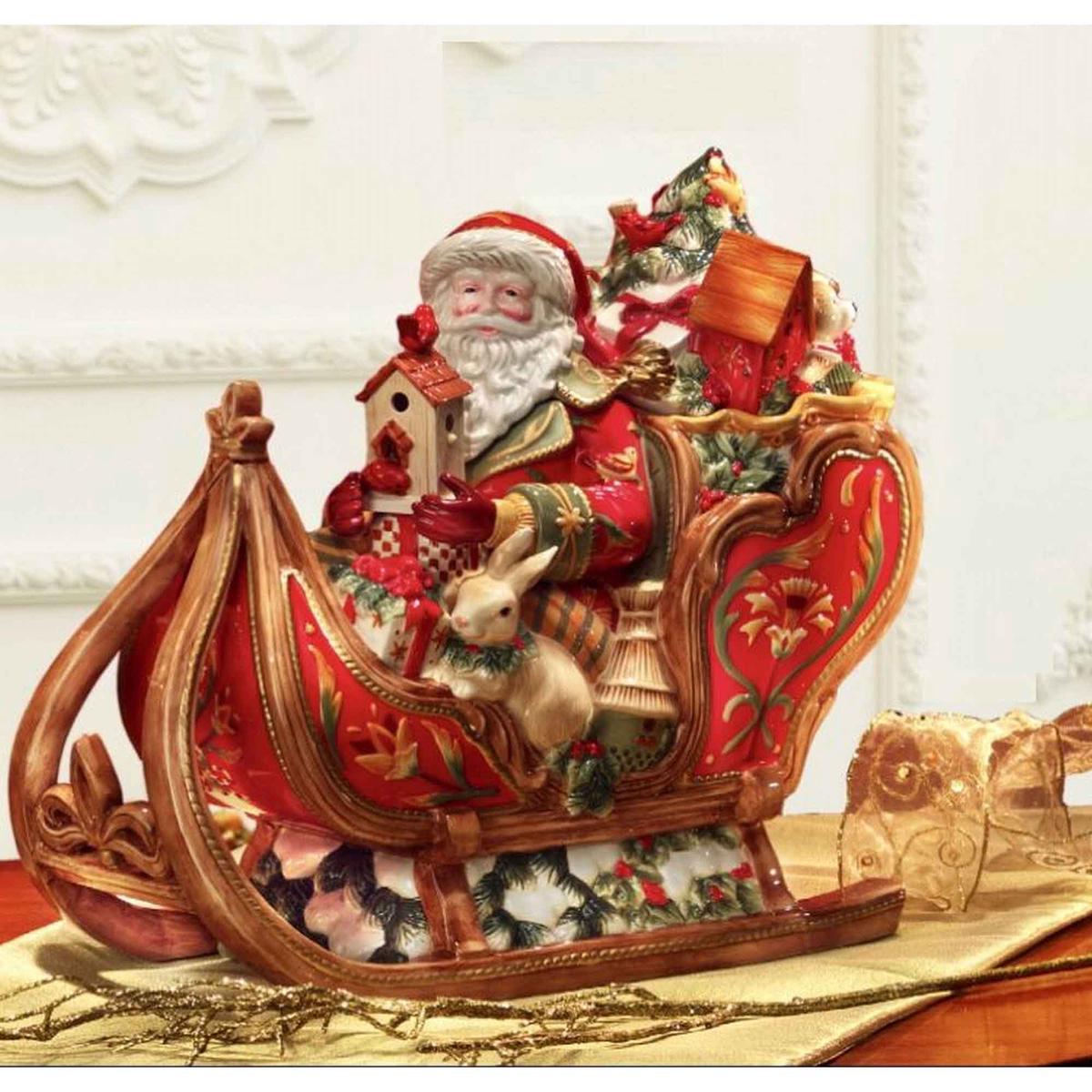 FITZ & FLOYD Box Figure Santa Claus on Sleigh 34x36cm Porcelain