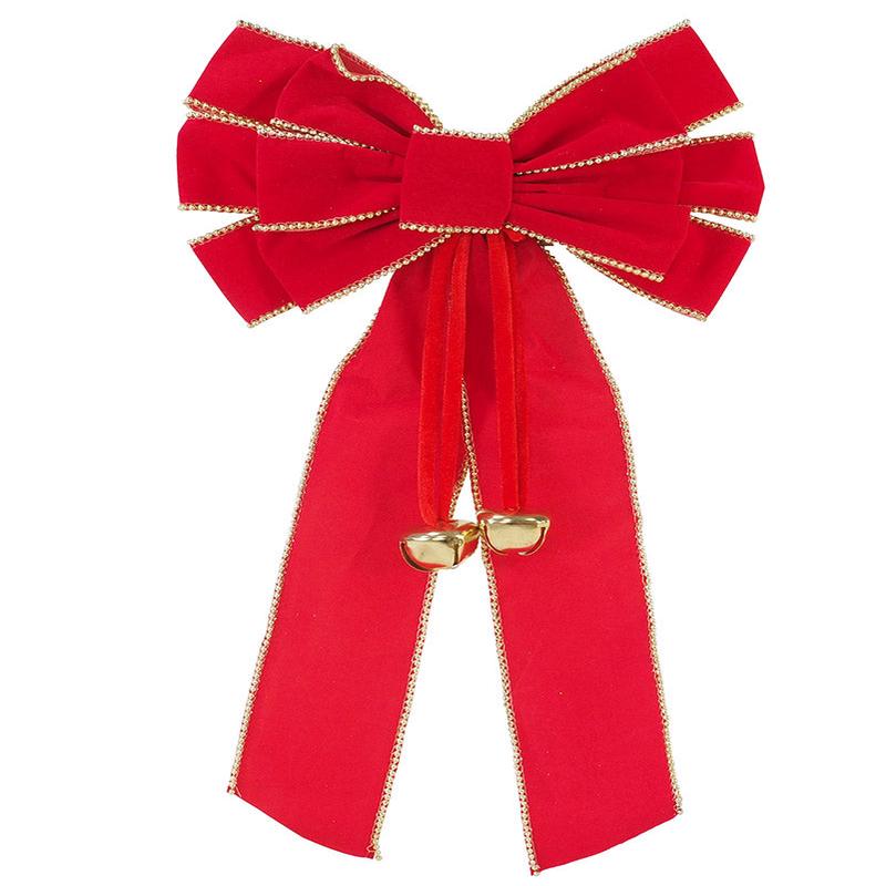 Red 12 Loop Bow with Gold Bells Christmas Decoration 68cm