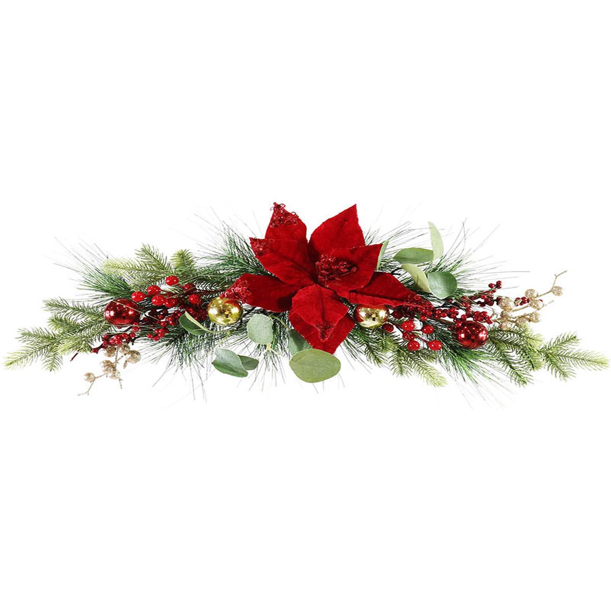 Red Velveteen Poinsettia Swag 66cm