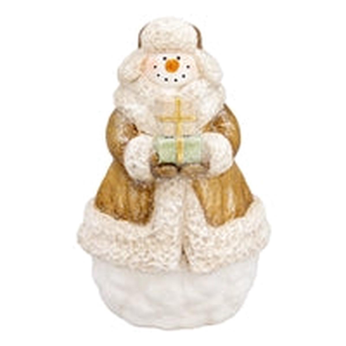 Wing Tai Trading WTT RXF26636 WHITE AND GOLD PRESENT RESIN SNOWMAN