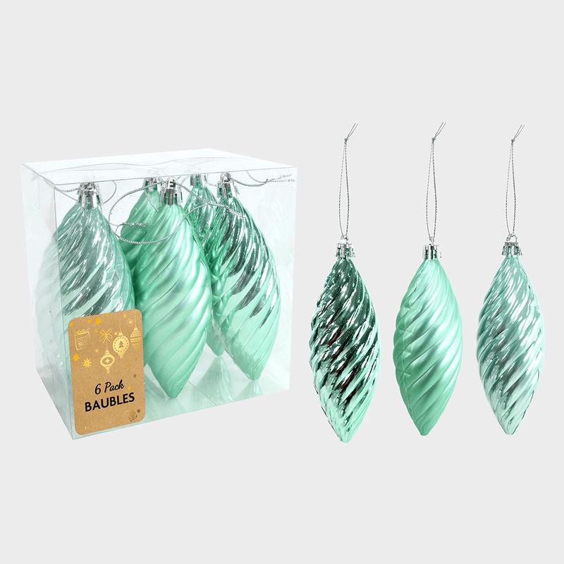 6pk Mint Spiral Bauble 12cm