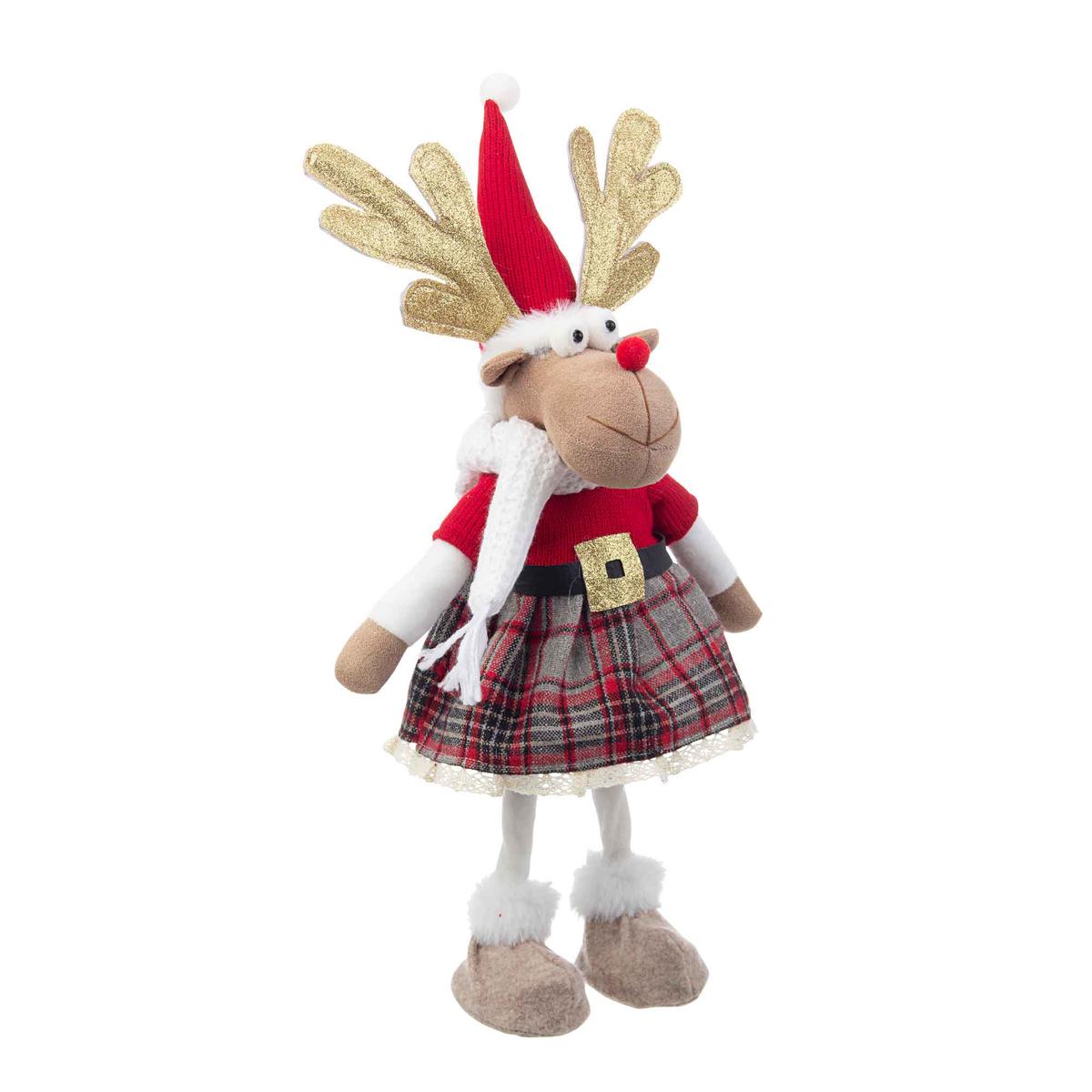 BIZZOTTO Reindeer Christmas Decoration in Christmas Fabric 46cm