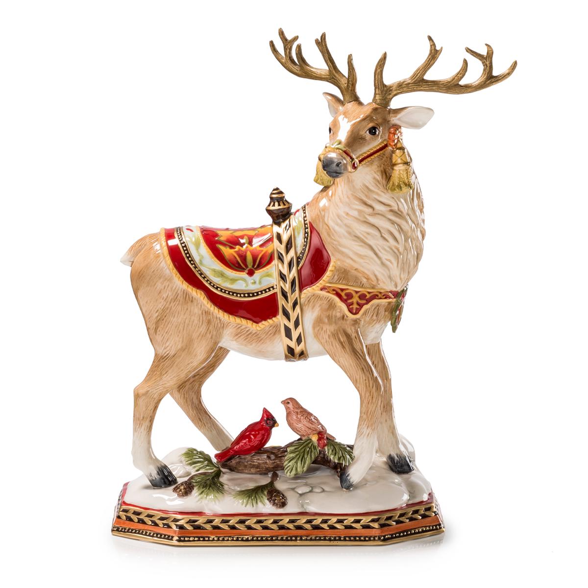 FITZ & FLOYD - Reindeer Decoration Figure Statue 38cm Porcelain Christmas