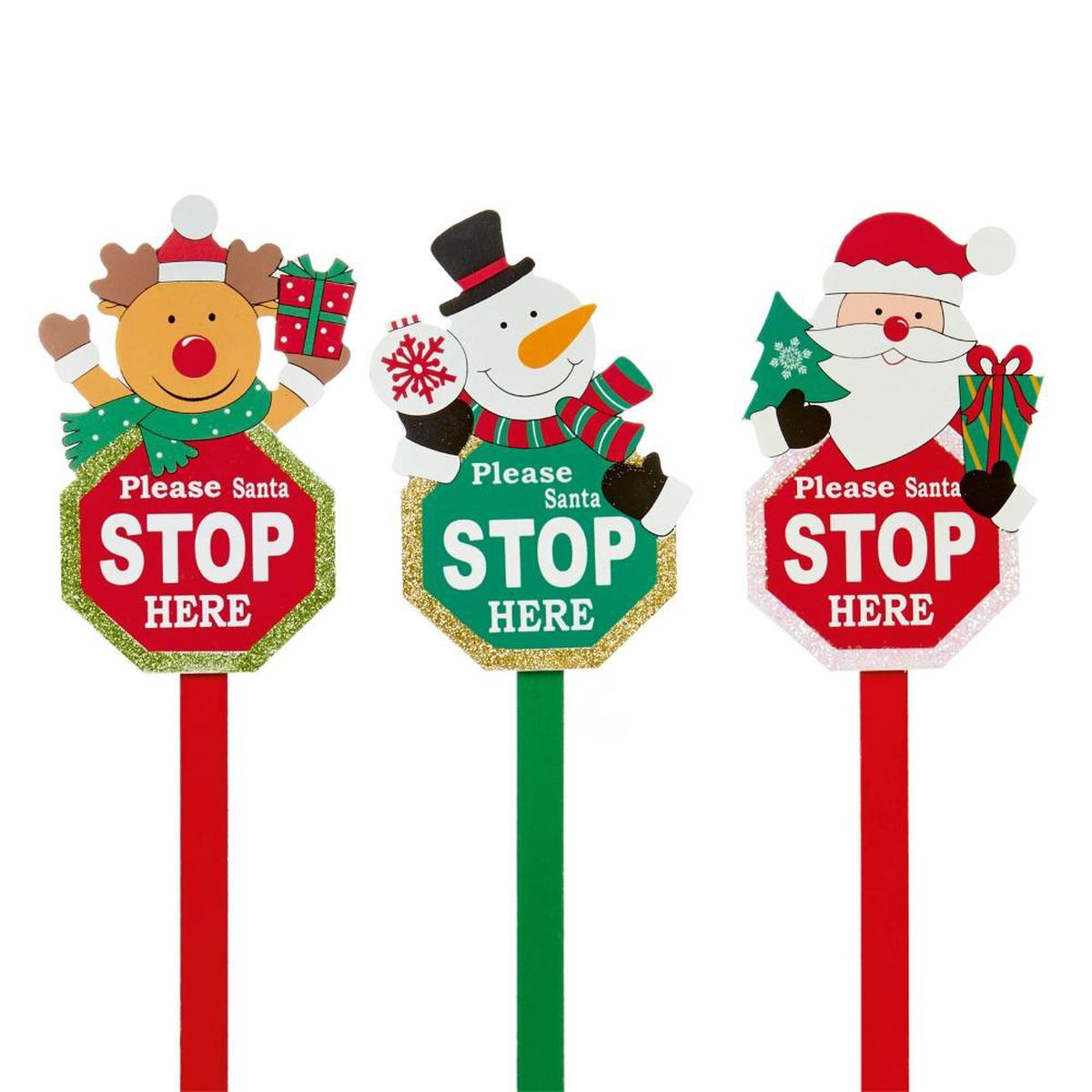 Premier Decorations AC151603 Christmas Garden Stake Stop Here Sign - Various