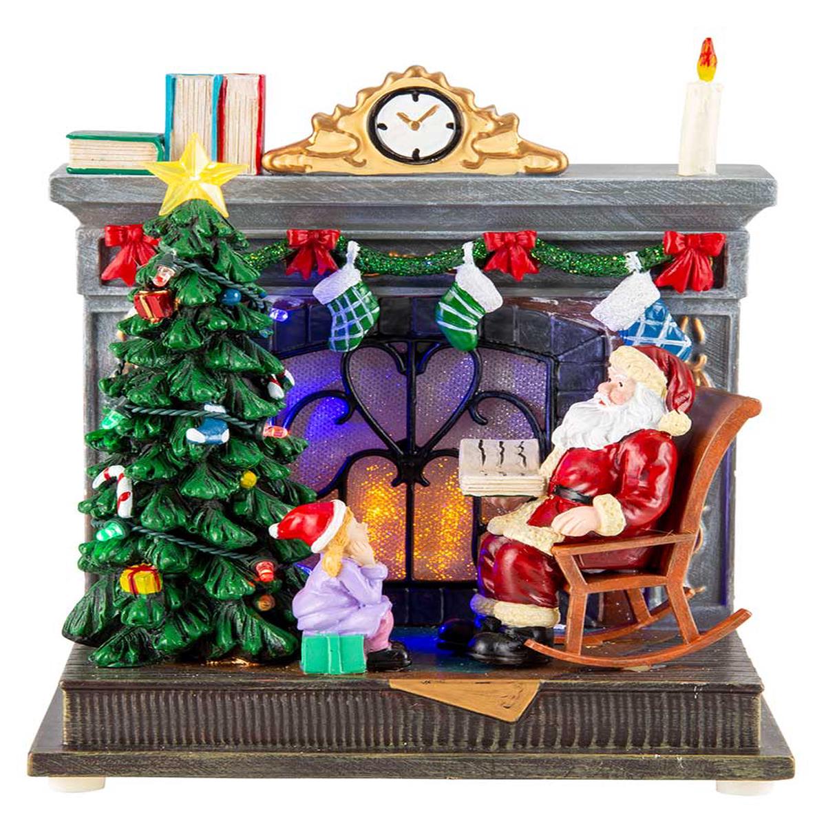 Rocking Santa Fireplace Musical LED Christmas Decoration 20cm with USB