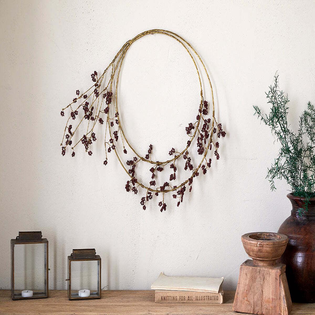 Tanu Layered Mango Wood Beaded Wreath - Brass Ruby