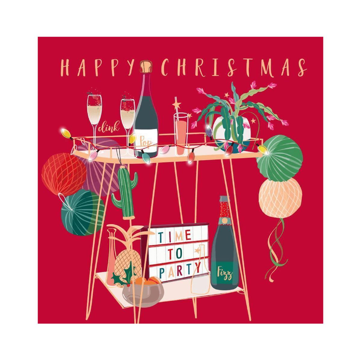 Christmas Card - Christmas Time To Party Drink Trolley