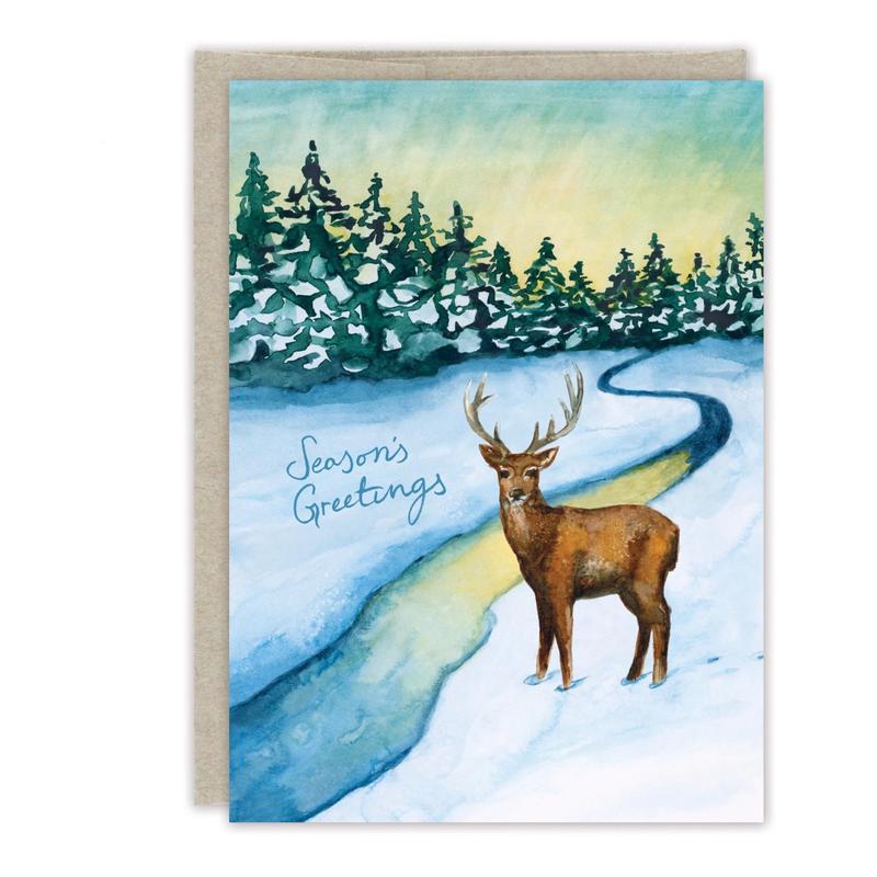Deer Winter Landscape Holiday Card