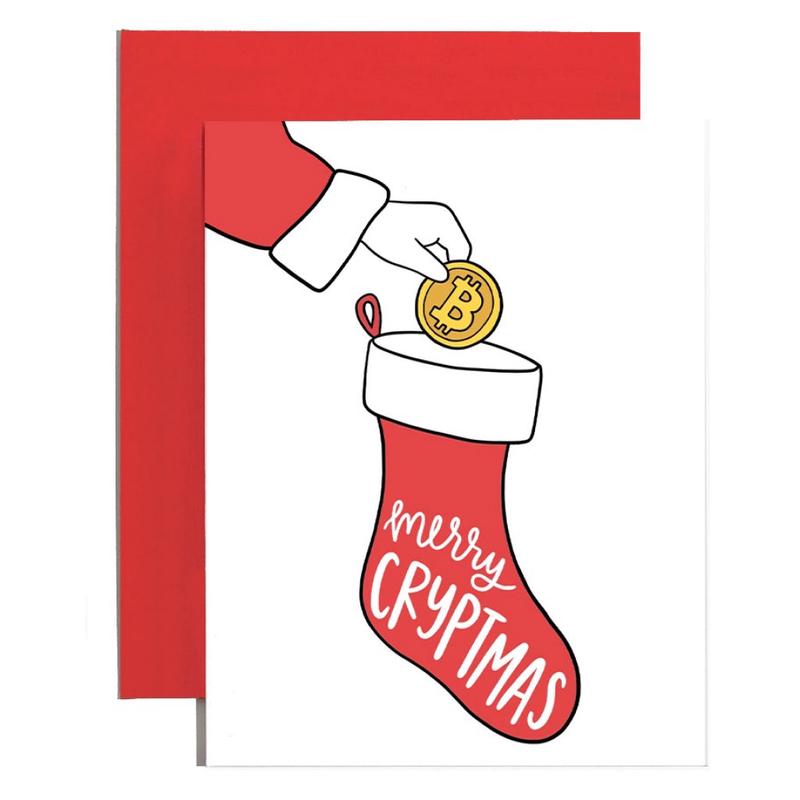Merry Cryptmas Bitcoin Stocking Card