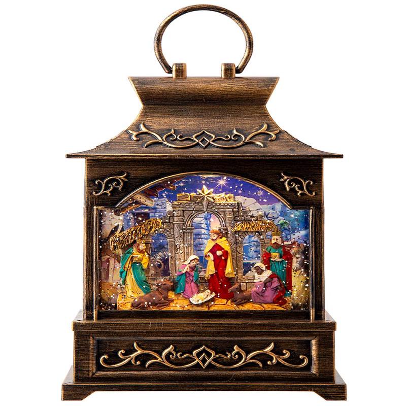Musical Nativity Scene Lantern Glitter Swirl Christmas Decoration 27cm