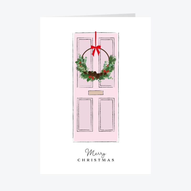 Personalised Wreath on Door Christmas Card Set A5 Size - A5 / 30