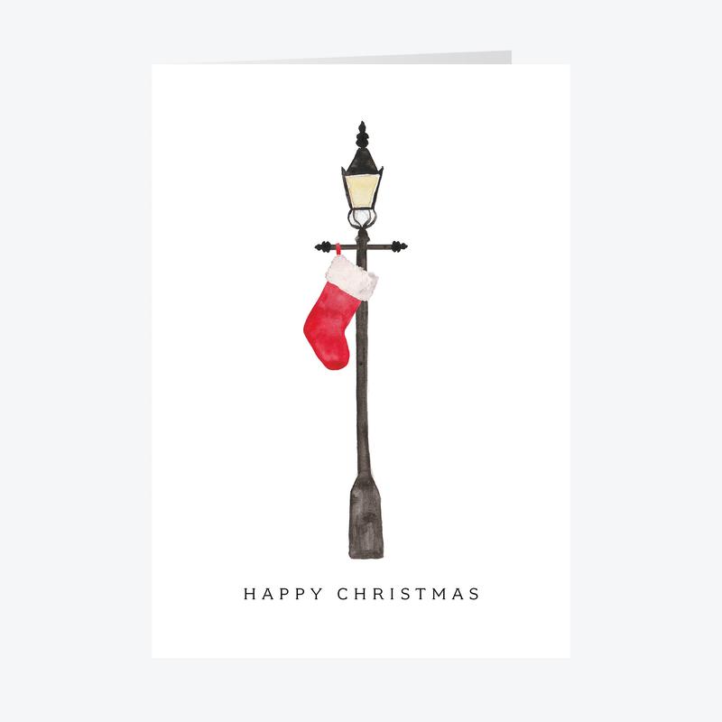 Stocking on Lamppost Personalised Christmas Card - A5 or A6 Sizes - A6 / 5
