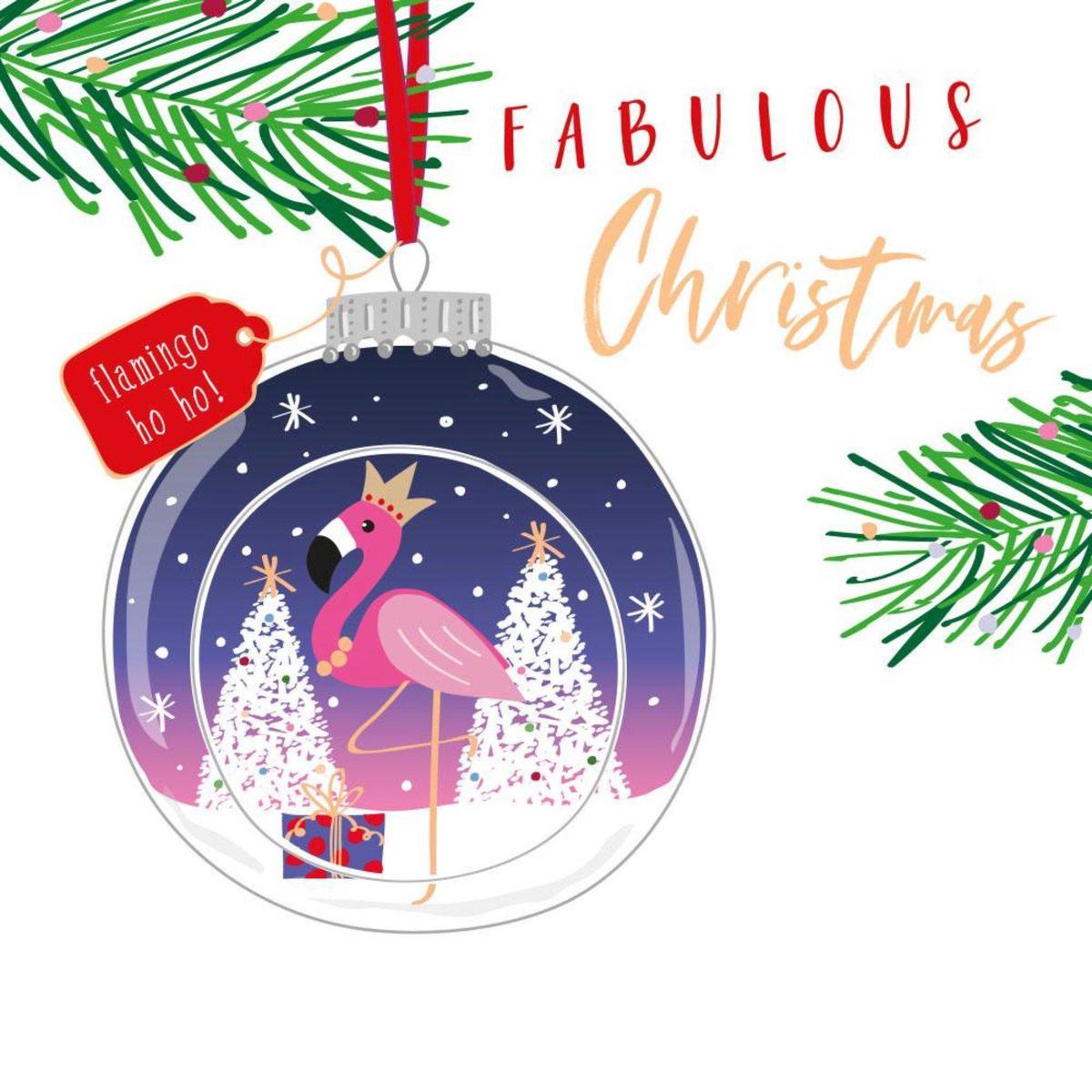 Christmas Card - Bauble Open Flamingo