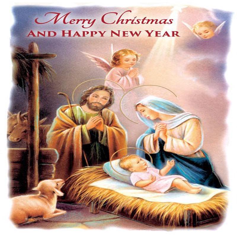 Christmas Cards: Holy Family with Angels (Pack of 15)