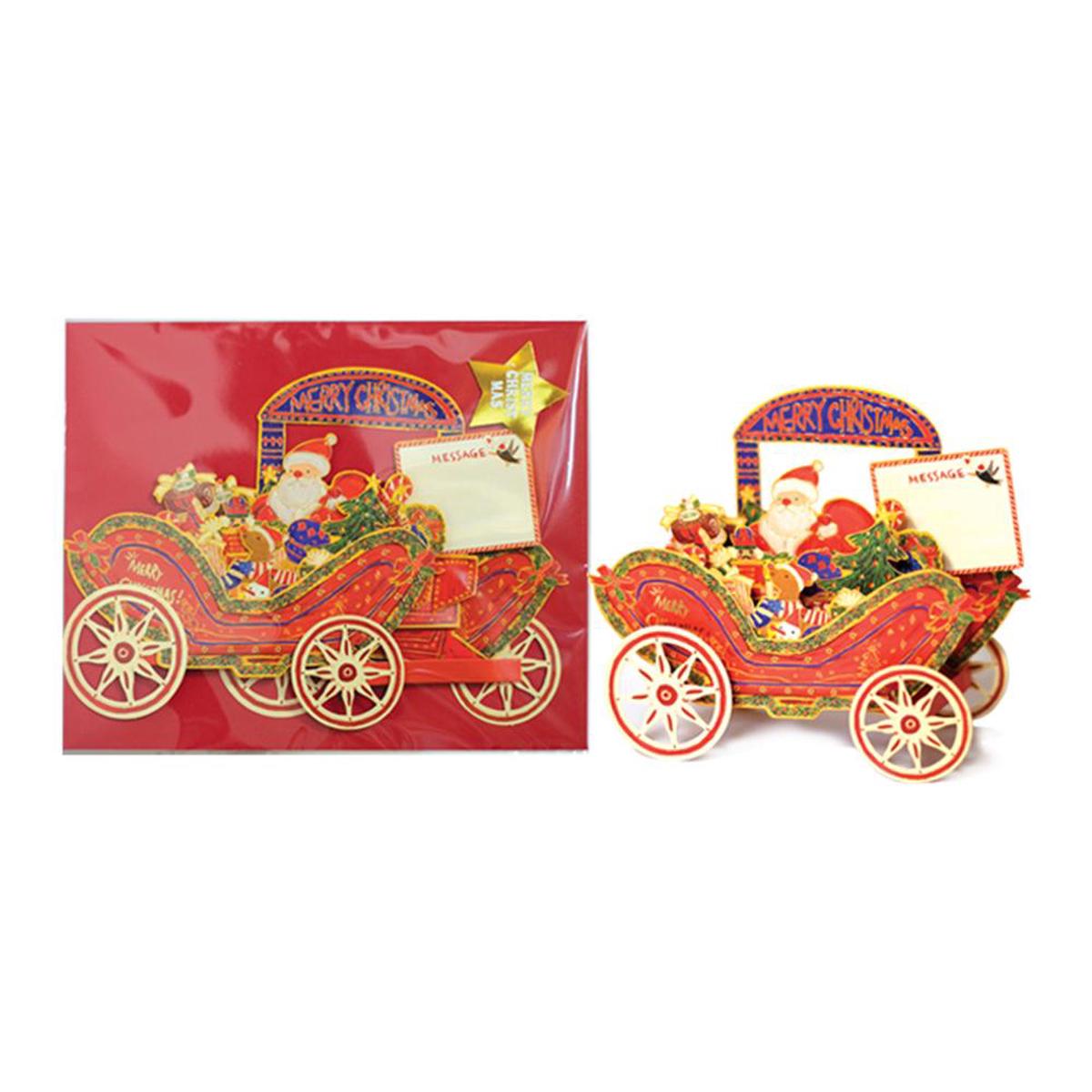 D'Won 3D Christmas Pop-Up Santa's Carriage Card