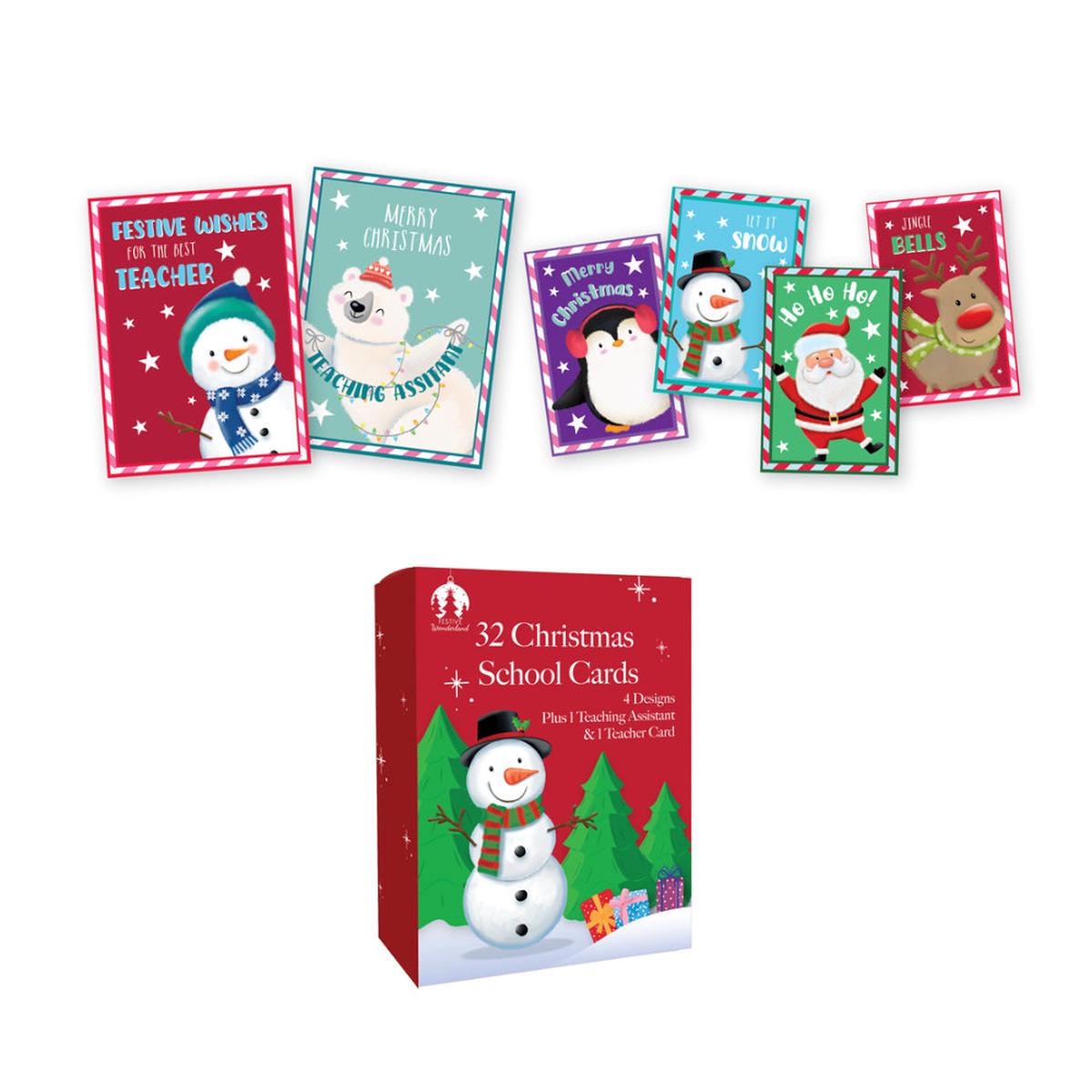 Festive Wonderland Christmas School Cards | Pack of 32, Assorted Designs