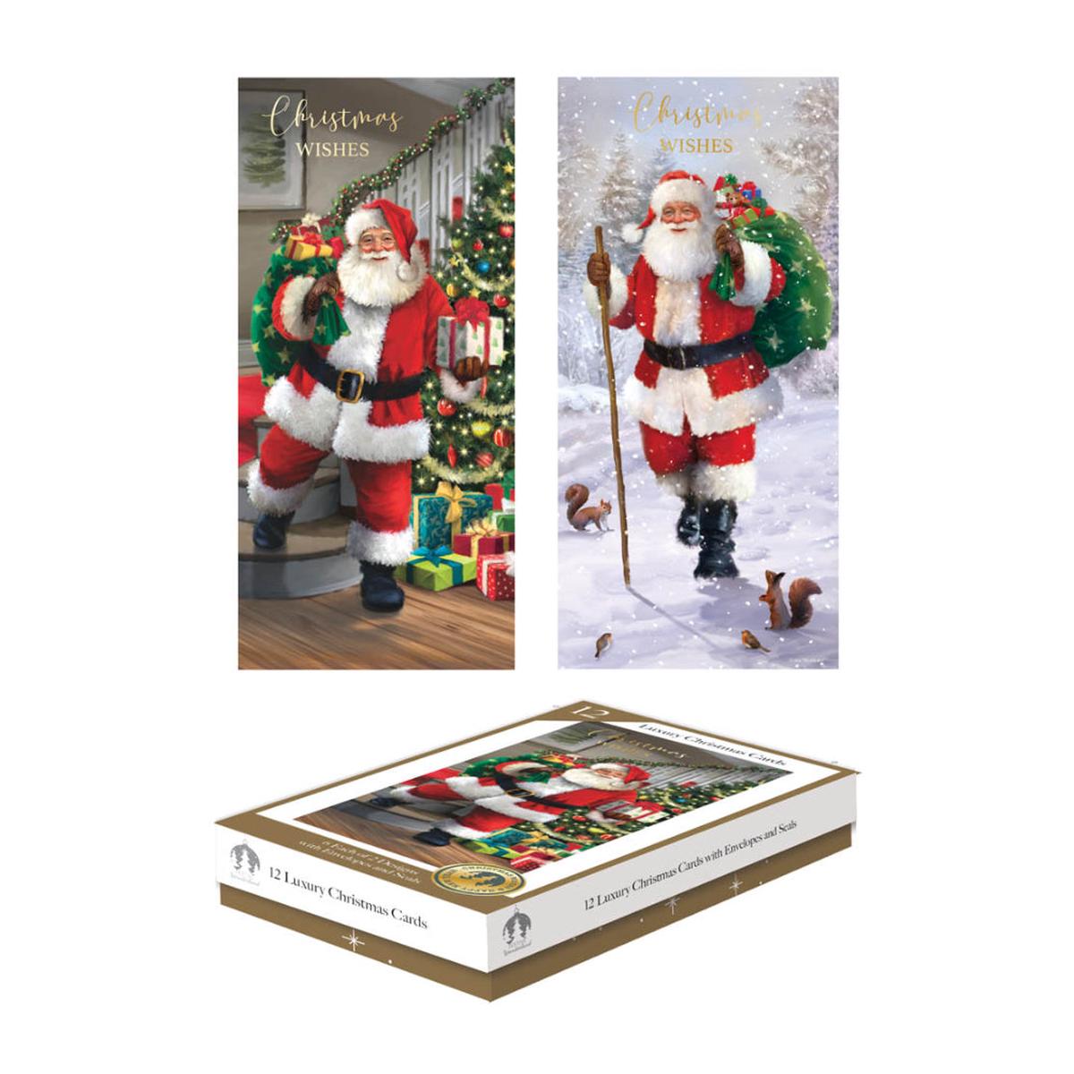 Festive Wonderland Luxury Christmas Cards | Pack of 12, Assorted Santa