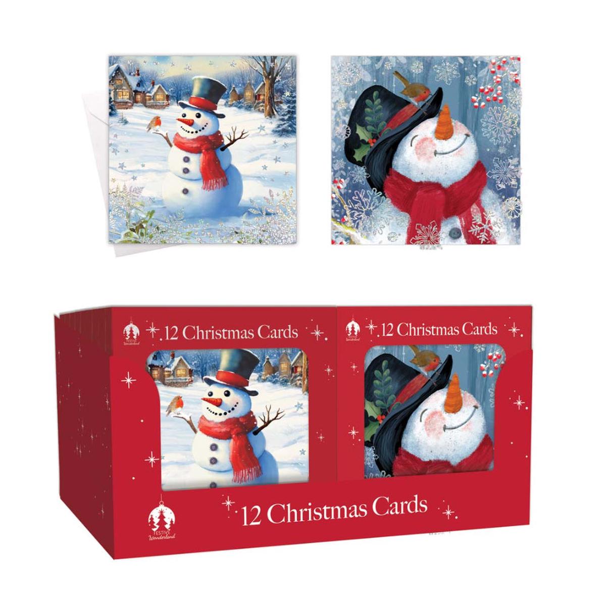 Festive Wonderland Snowman Scene Christmas Cards | Pack of 12, Assorted Designs
