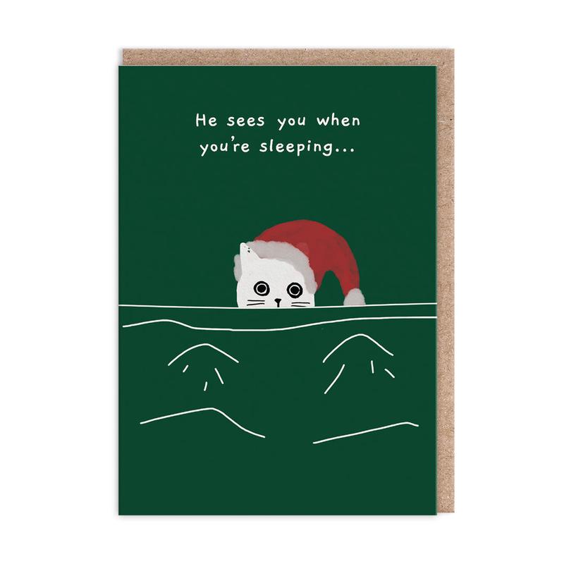 He Sees You When YouRe Sleeping Cat Christmas Card
