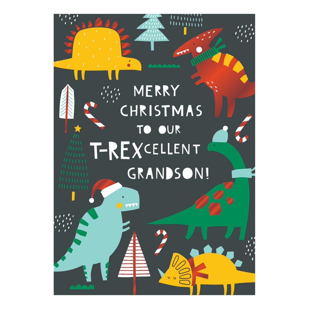 T-Rexcellent Grandson Christmas Card