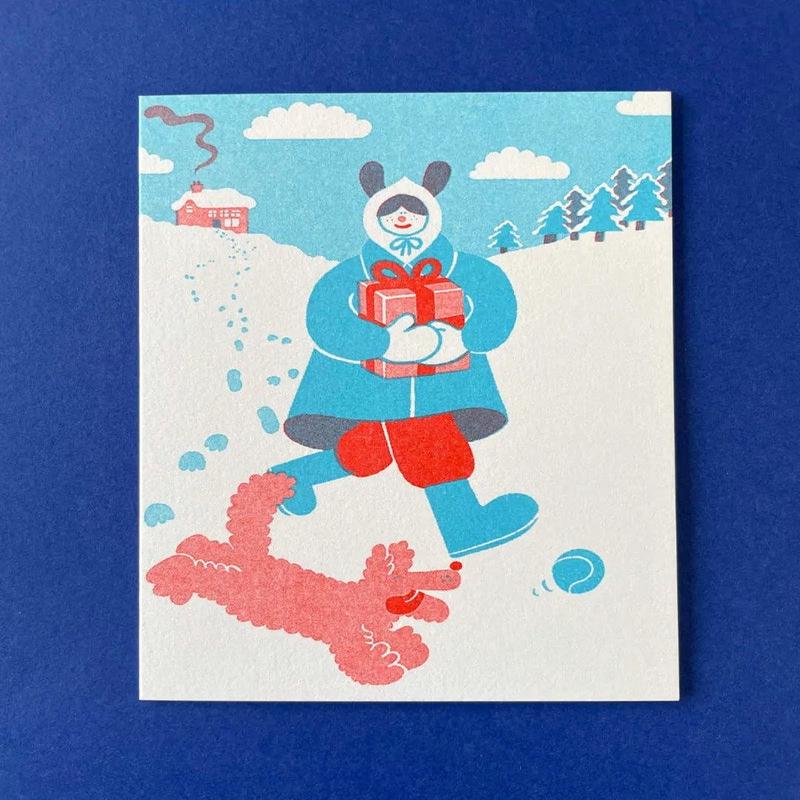 Yuk Fun Christmas Card - Dog Walking On A Snowy Day