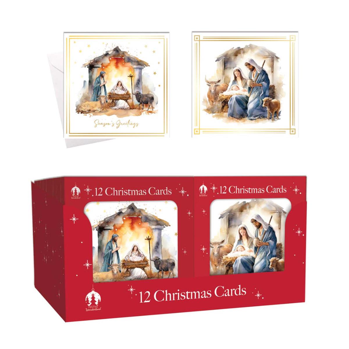 Festive Wonderland Manger Scene Christmas Cards | Pack of 12, Assorted
