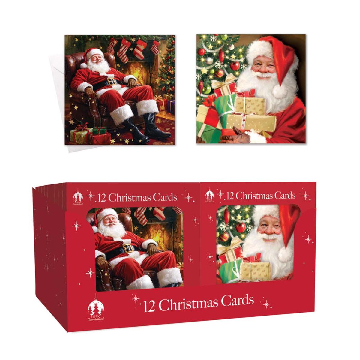 Festive Wonderland Traditional Santa Christmas Cards | Pack of 12, Assorted