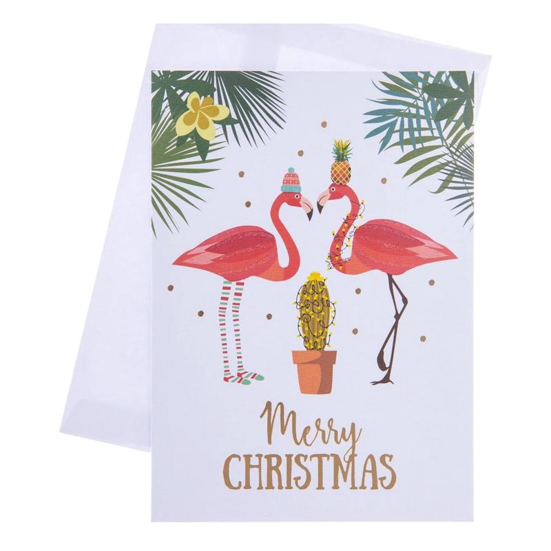 Flamingo & Cactus Christmas Card