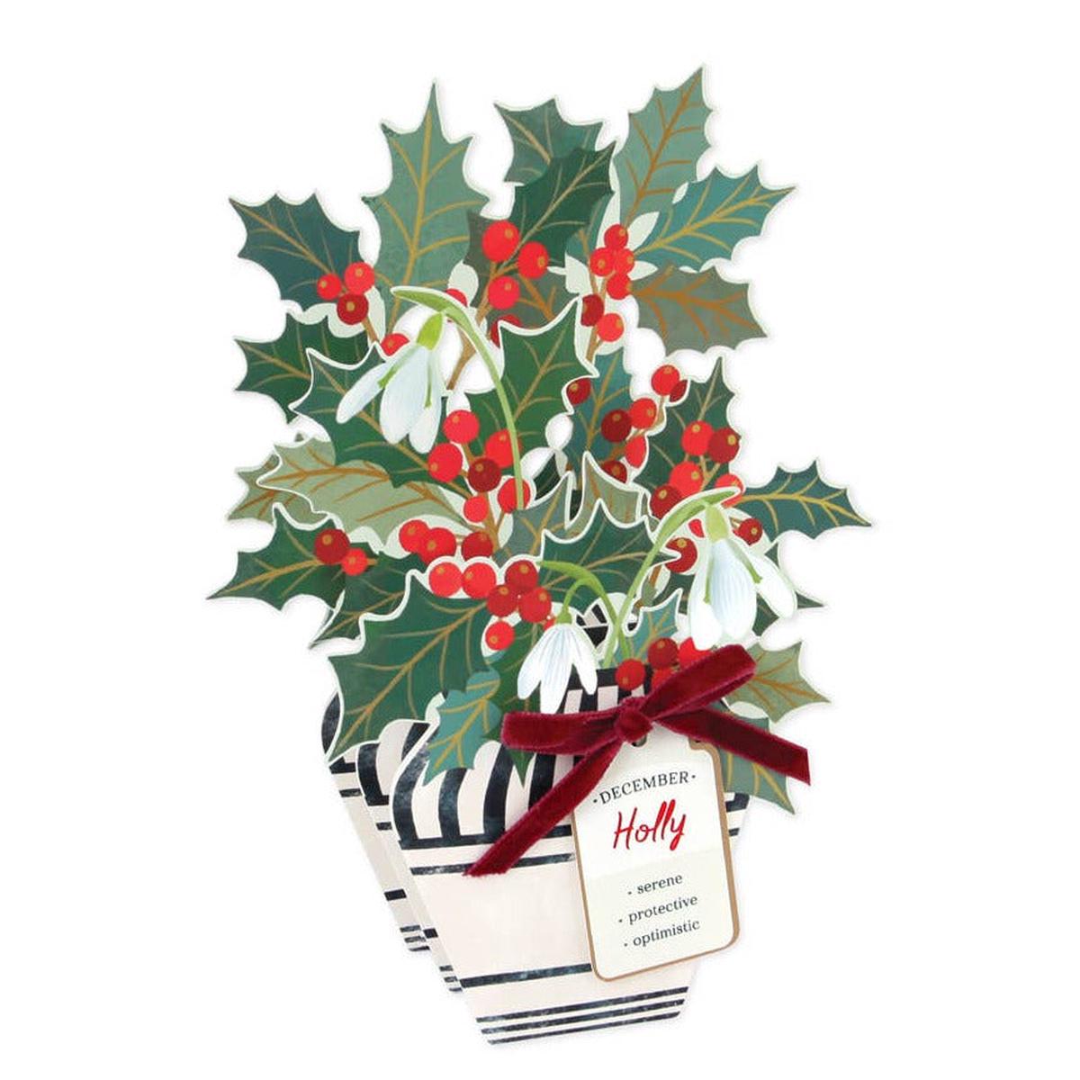 Holly Floral Pop-up Card with Bow Embellishment