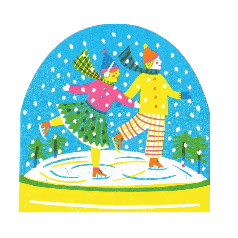 Ice Skaters Large Snowglobe Card