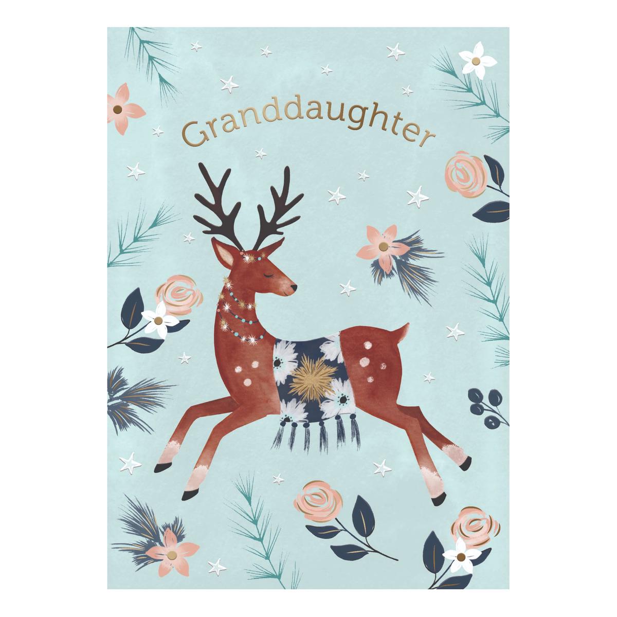 Lovely Little Reindeer Granddaughter Christmas Card