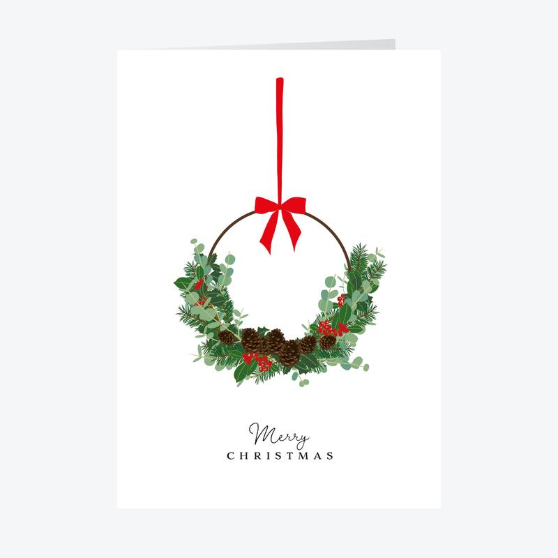 Personalised Red Ribbon Wreath Christmas Card Set A5 Size - A5 / 5