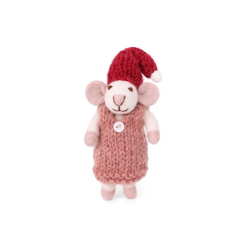 White Mouse with Dusty Red Dress