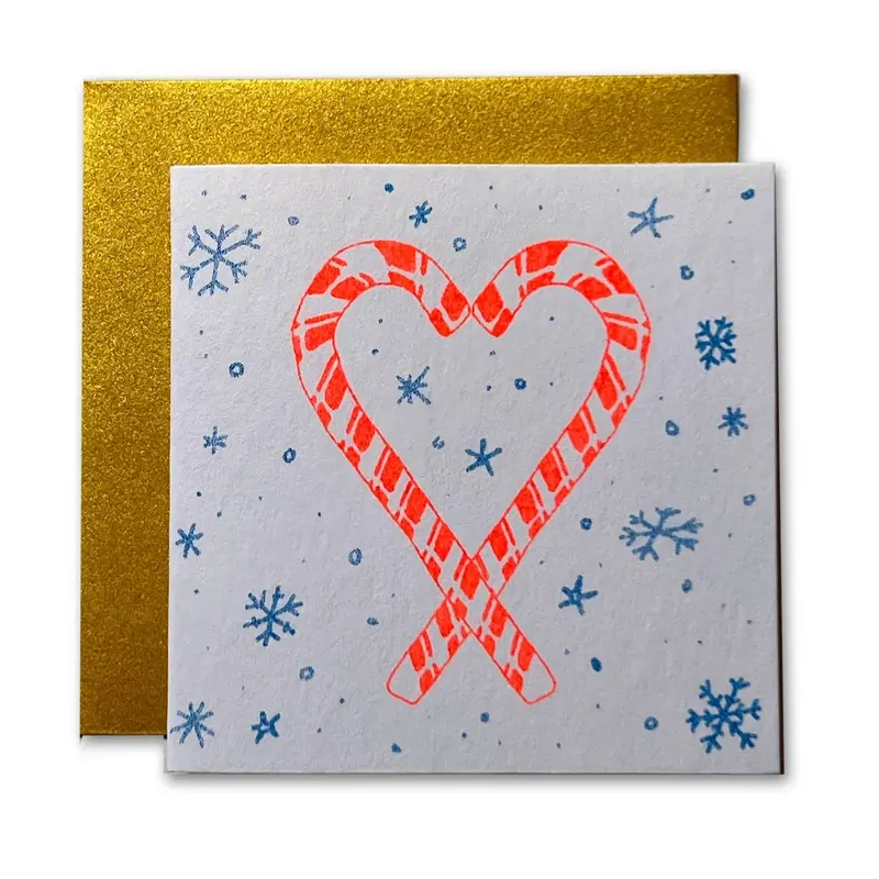 Candy Cane Heart Risograph Tiny Card