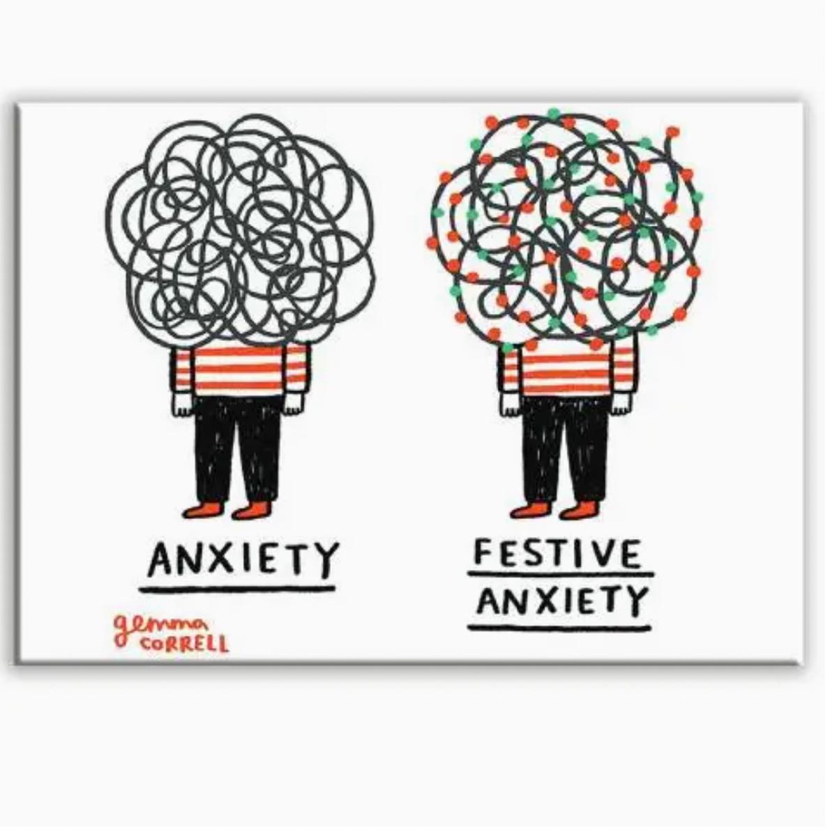 Festive Anxiety Christmas Rectangle Magnet -Gemma Correll