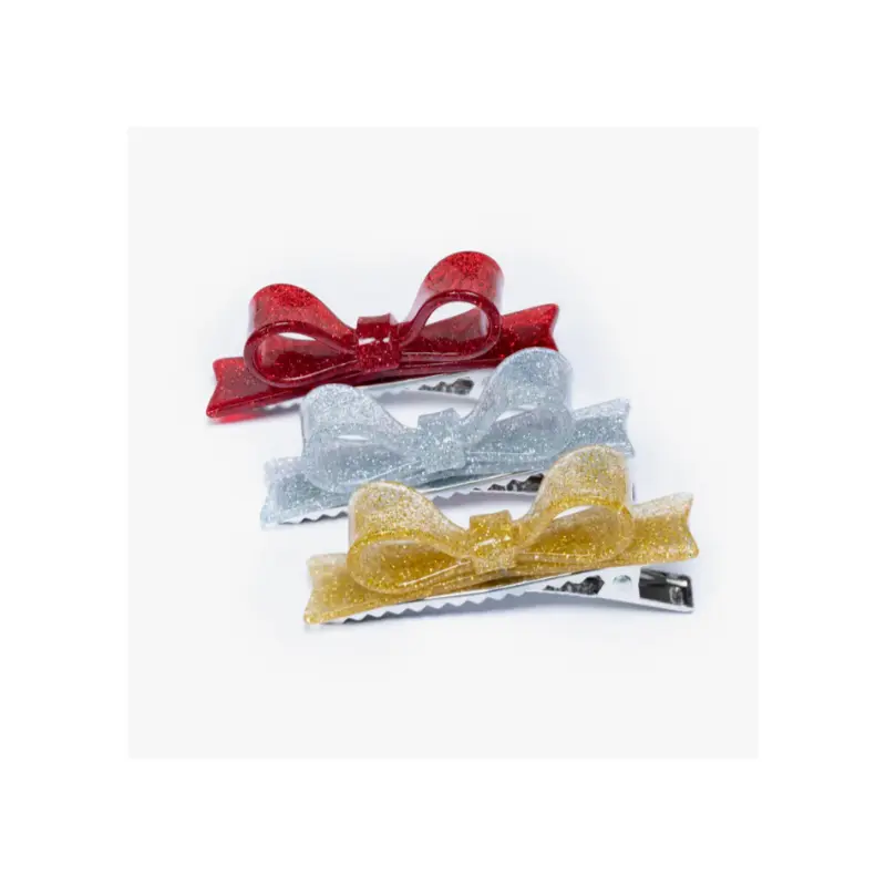 Hol-Glitter Bow Tie Red+Gold+ Silver Alligator Clips