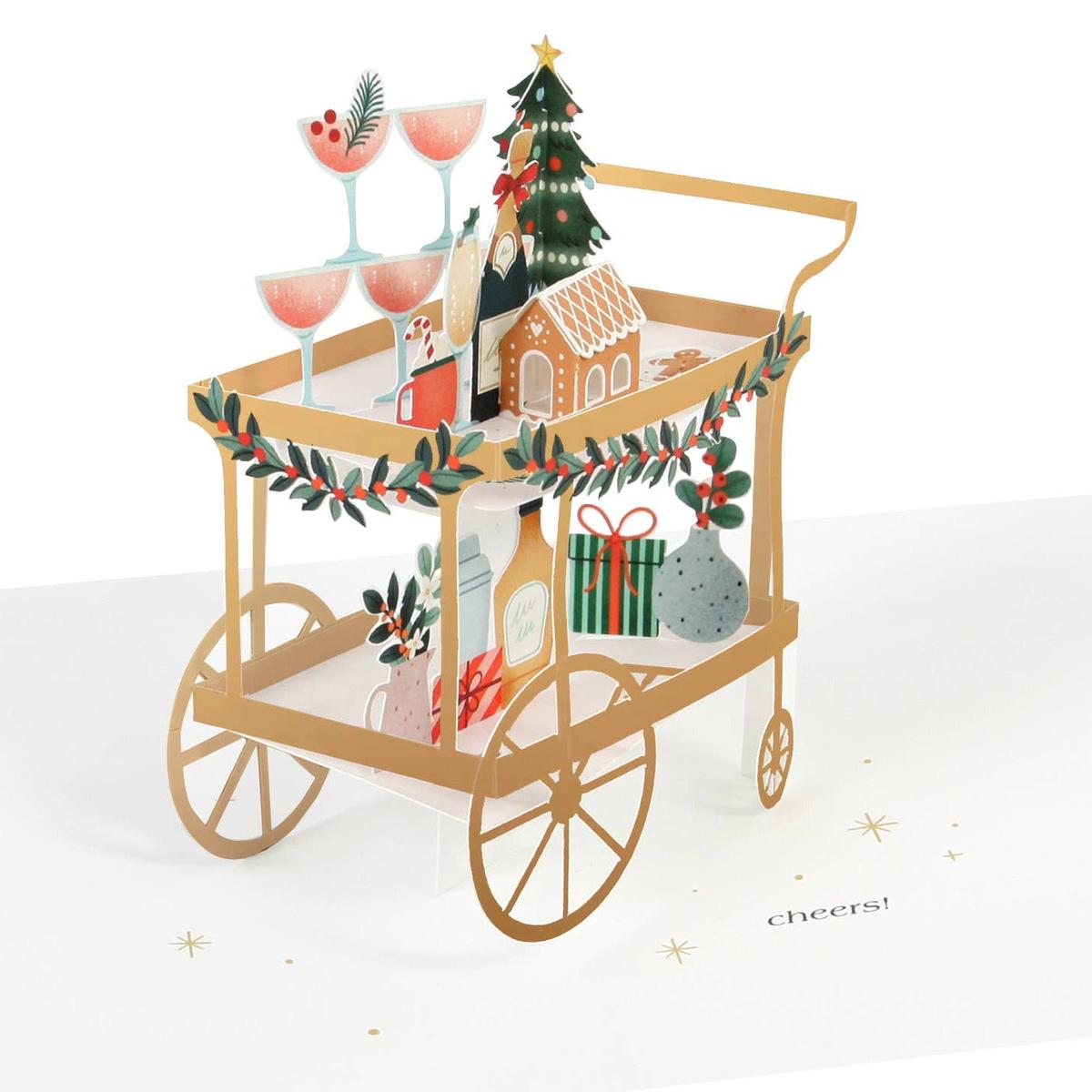 Holiday Festive Bar Cart Pop-up Card with Gold Foil