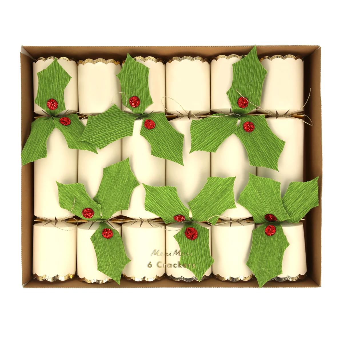 Holly Crackers (festive brooch)
