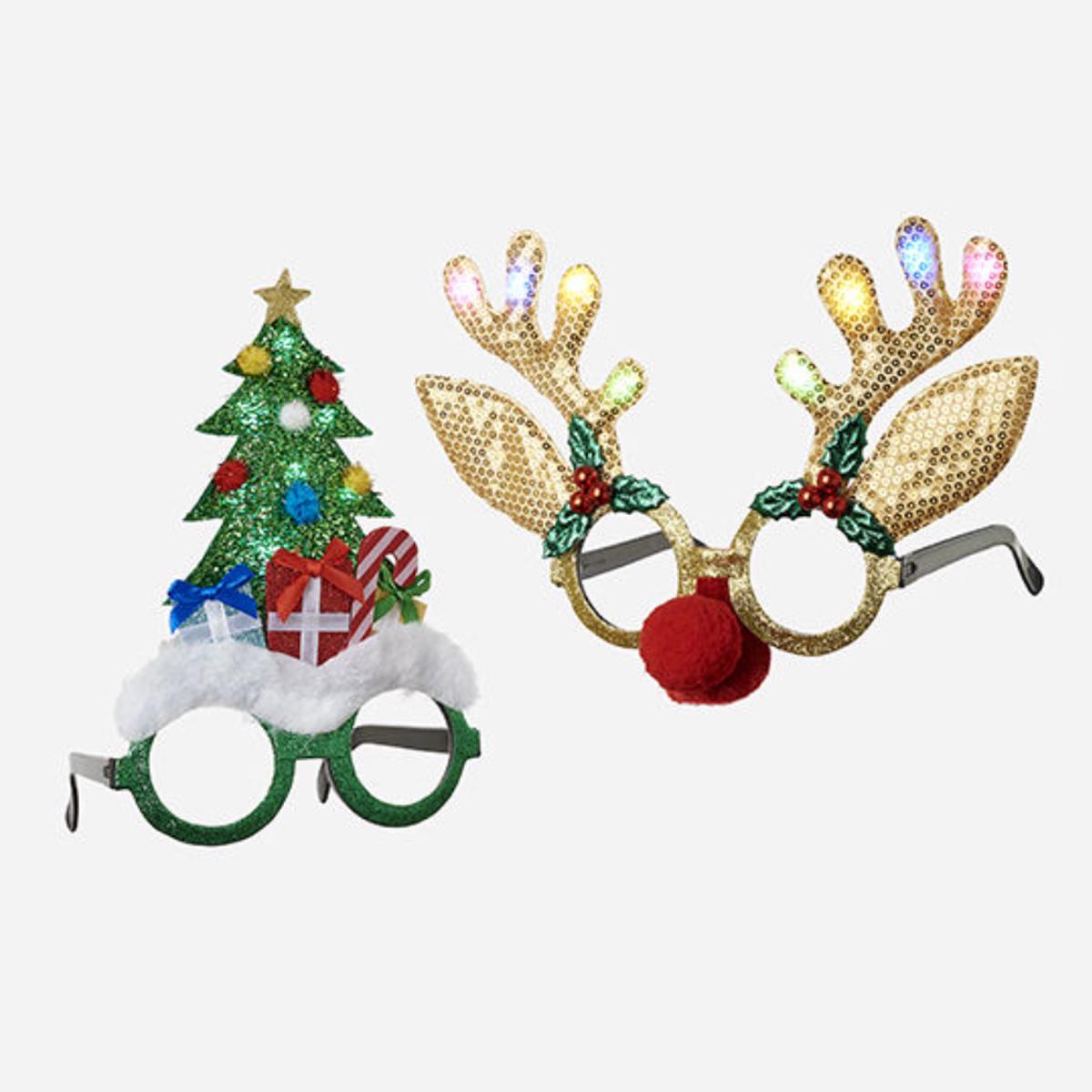 Lit Reindeer or Christmas Tree Glasses