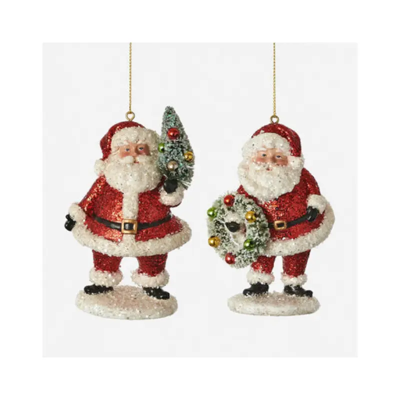 Red Glitter Santa with Wreath and Tree Ornament