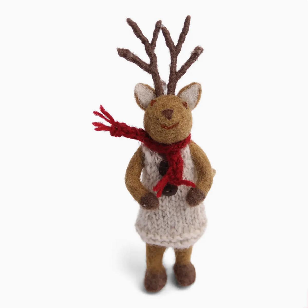 Small Brown Deer with Grey Dress & Scarf