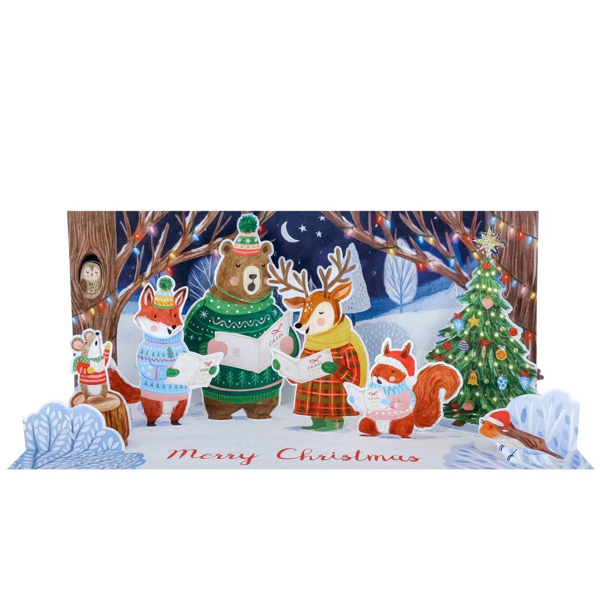 Caroling Critters Woodland Pop-up Christmas Card with Sound