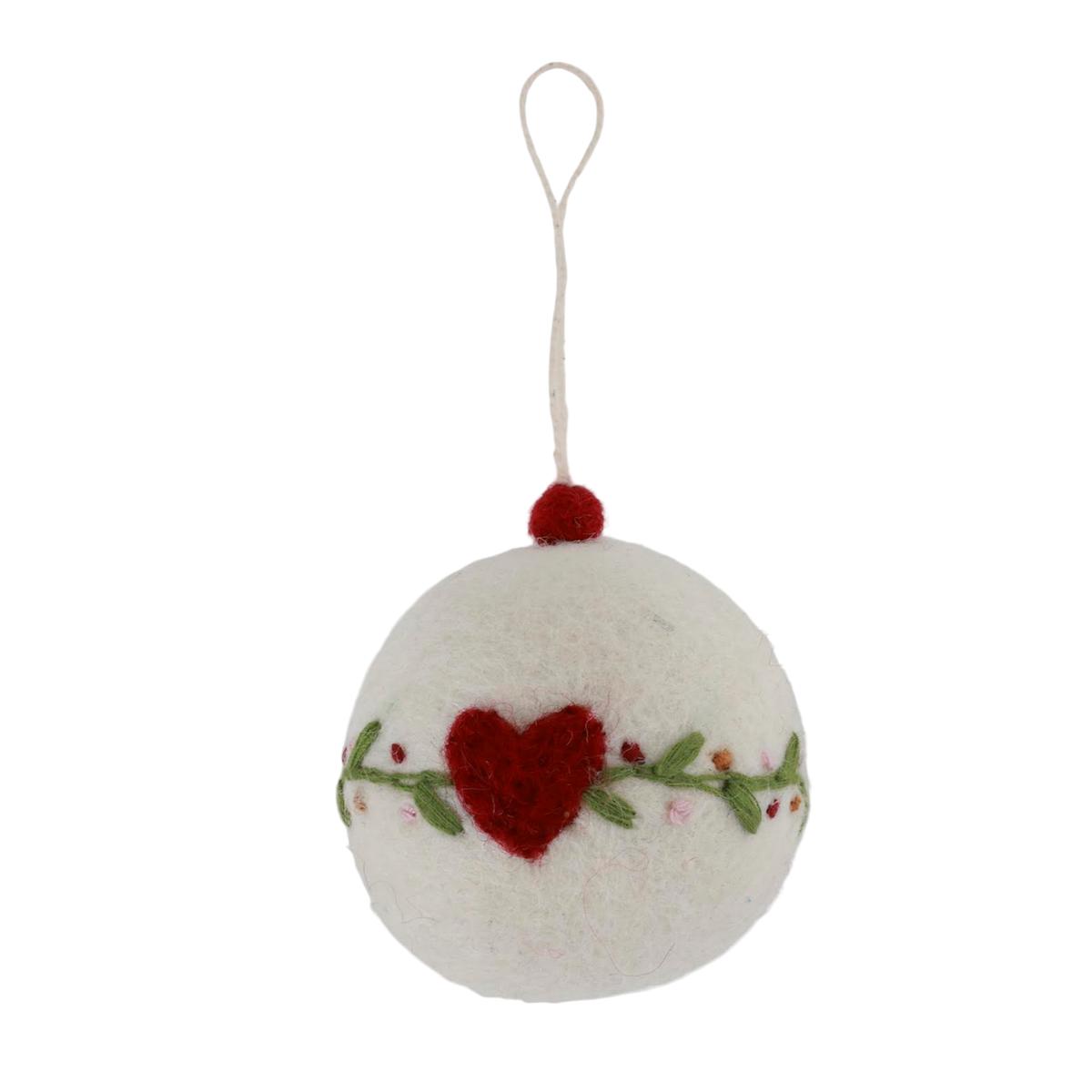 Christmas Bauble - White with Heart & Garland