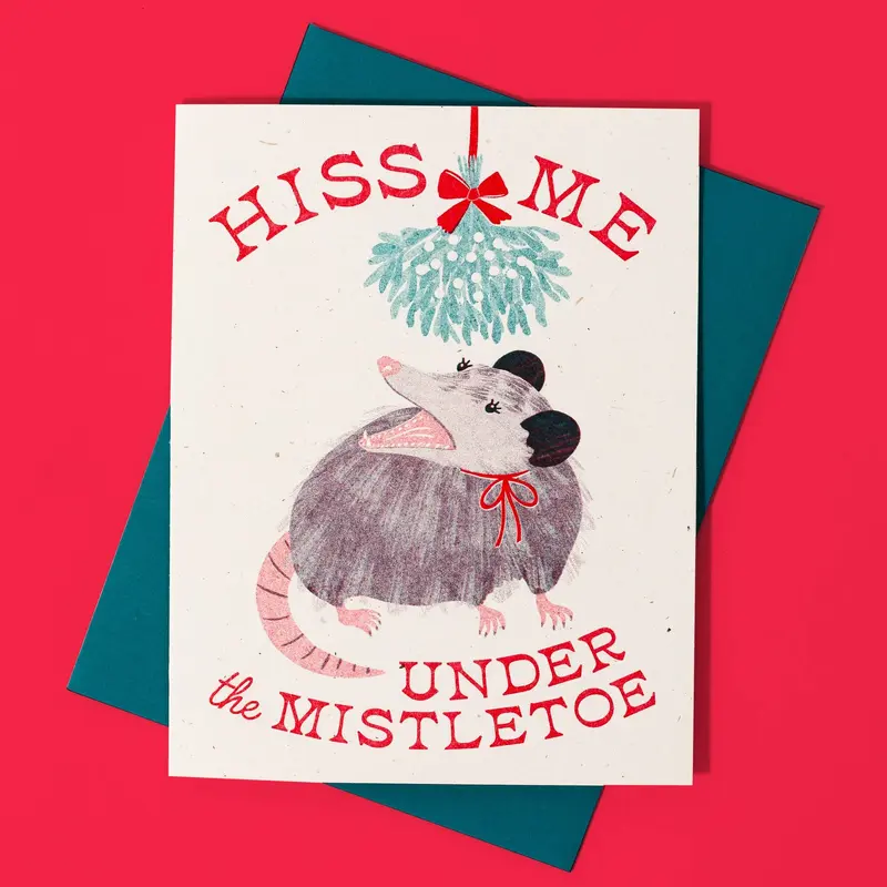 Hiss Me Under the Mistletoe - Risograph Christmas Card