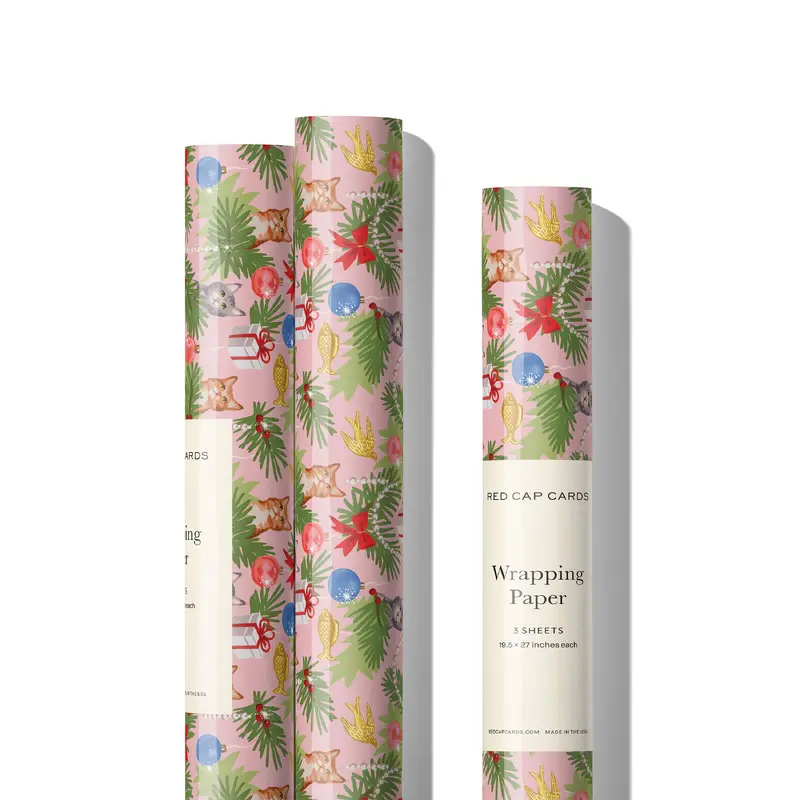 Meowy Christmas holiday wrapping paper- Roll of 3 Sheets