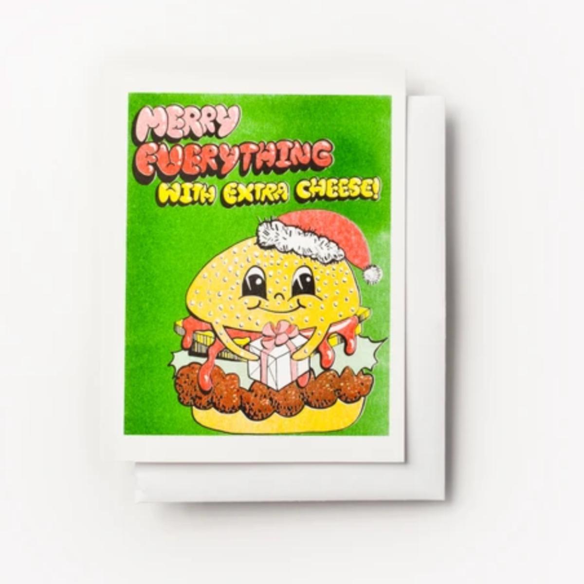 Merry Everything with Cheese - Risograph Card