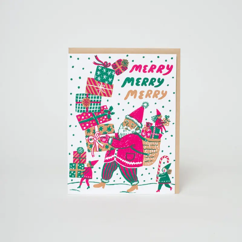 Merry Santa Letterpress Greeting Card by Phoebe Wahl(6pk)